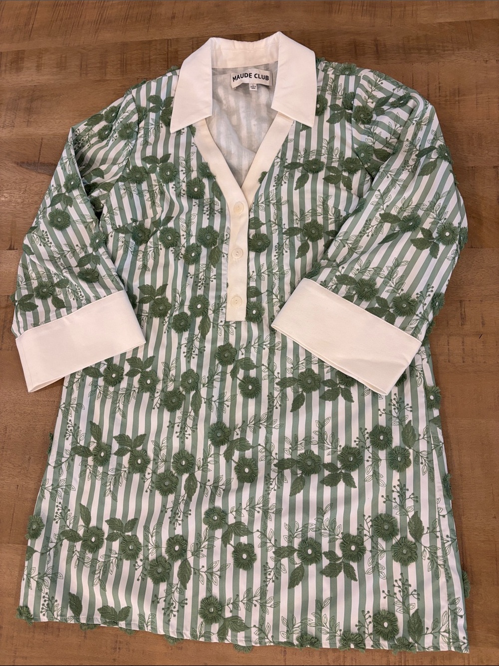 Maude Club CeCe Tunic Dress 3D Flowers Green Stripes Small NWT $152 Preppy Vacay - Picture 5 of 9